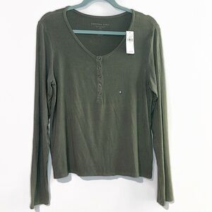 NWT American Eagle Outfitters Soft & Sexy Olive Green Ribbed Long Sleeve Top - L
